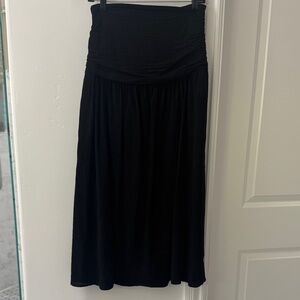 Black Women's Lined Maxi Skirt - Classic Ruched Waist Size S